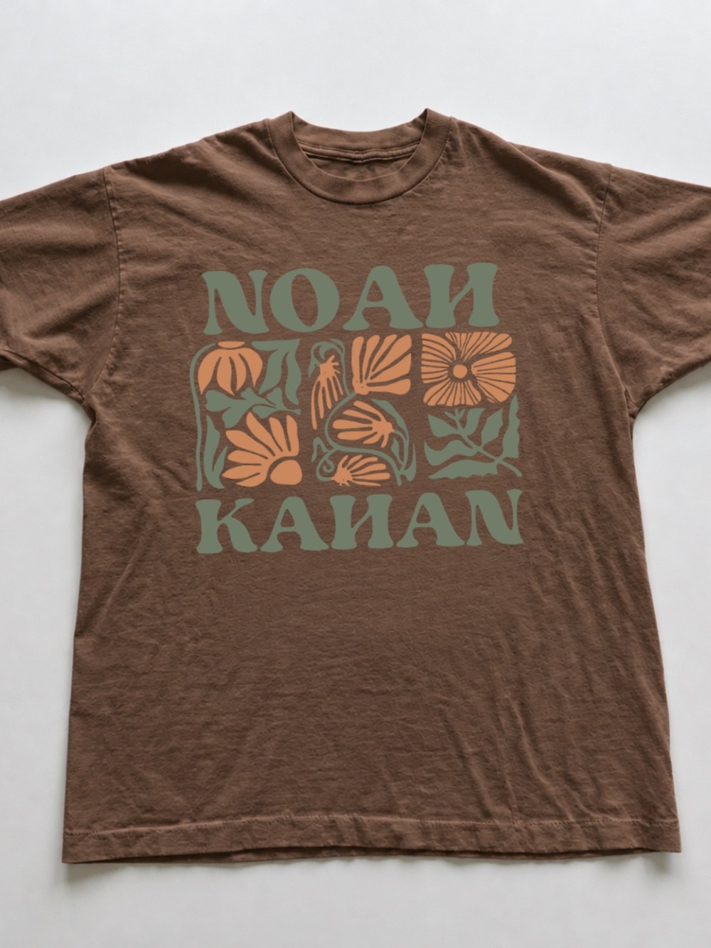 Brown Savana Tee with Green and Orange Floral Graphic